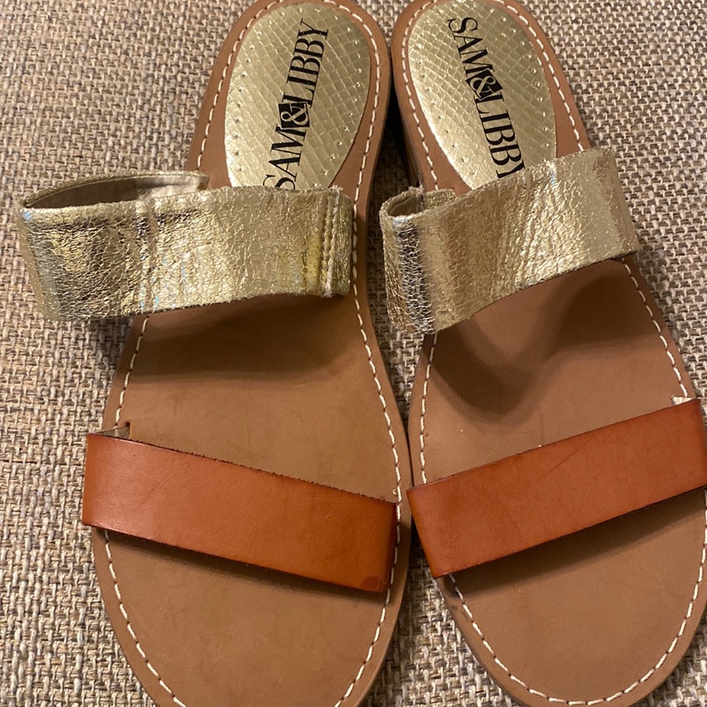Sam & Libby Brown and gold Straps Women Sandals Size 8